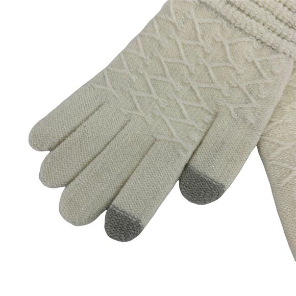 Steve Madden Lurex Zig Zag Tech Touch Ivory Metallic Knit Gloves One Size - Picture 5 of 7